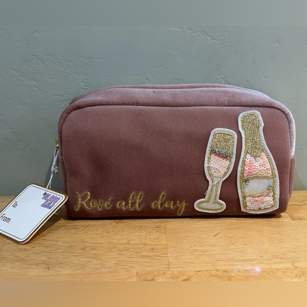 Gloss & Glo Mauve Rose Velvet Makeup Bag NWTS